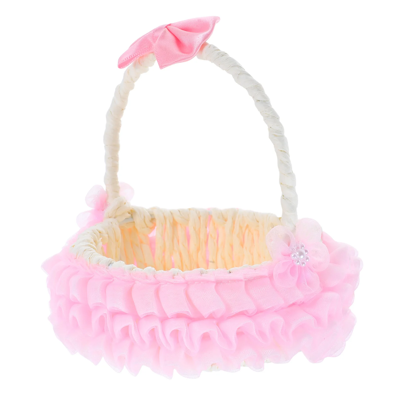 

Wedding Flower Baskets Braided Elegant Candy Storage Bride Petal Decor Modern Ceremony Pink Handle MultiPurpose Storage