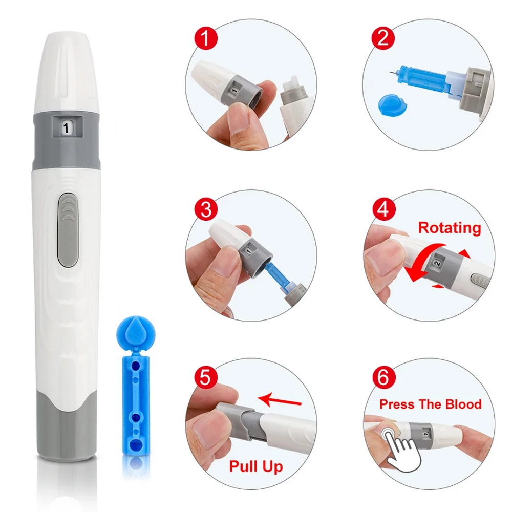 50Pcs Sterile Lancets Kit 28G w/ Lancet Pen Glucose Meter Disposable Needles Measuring Blood Sugar Level For Medical Diabetes