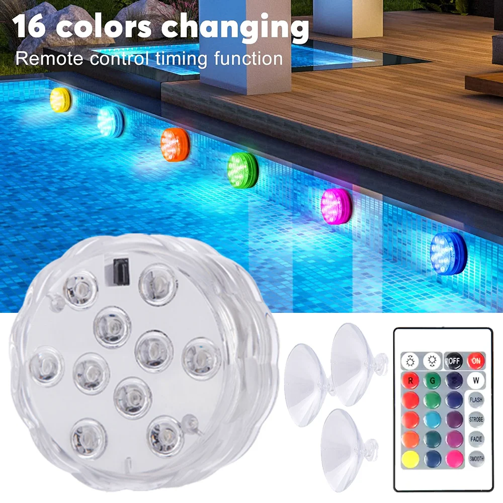 

10Led Swimming Pool Light RGB Dive Fish Light Remote Control 16 Color LED Underwater Lamp with Suction Cups for Vase Aquarium