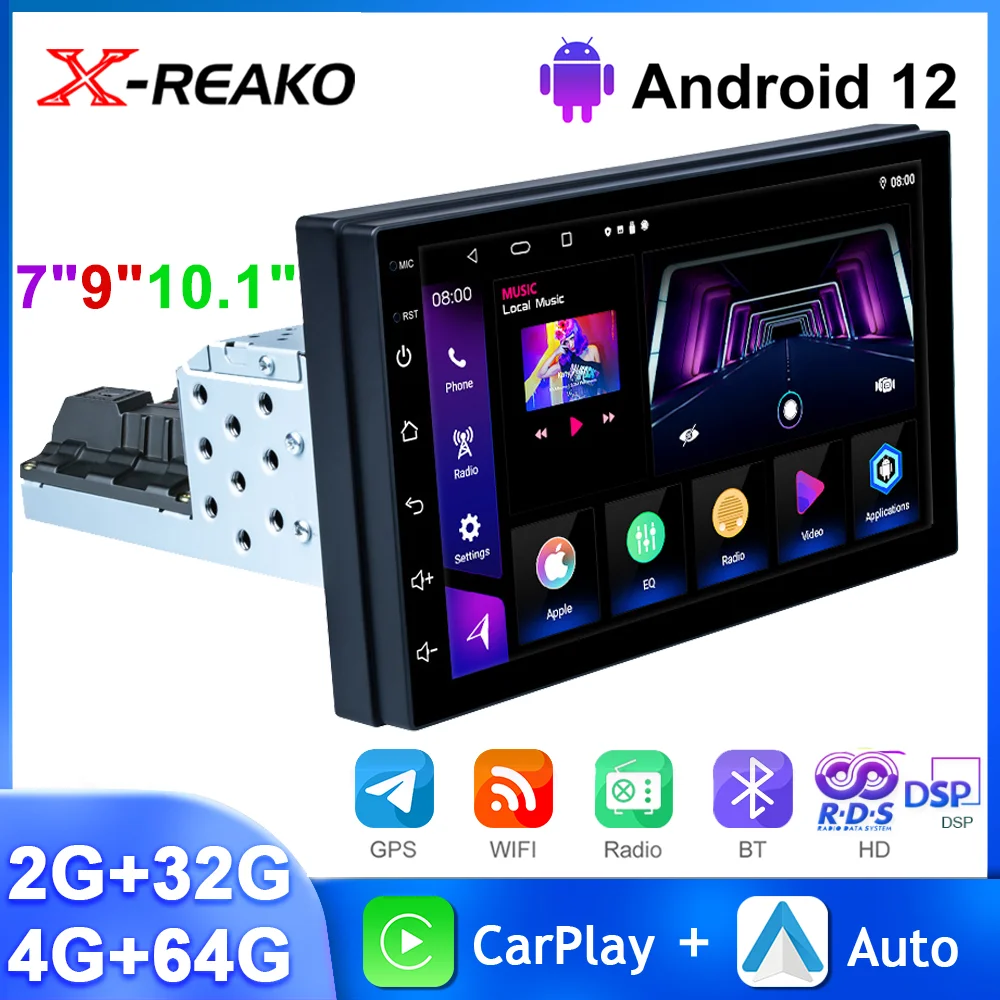 

X-REAKO Adjustable breadboard Android 12 7" 9" 10.1" Car Radio 1 Din Universal Car Multimedia Player Carplay GPS Autoraido WIFI