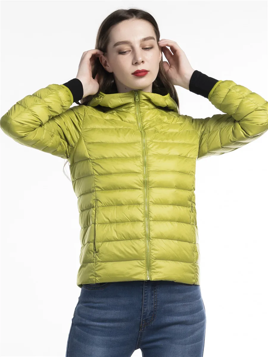 

Candy Color Ultra Light Down Jacket Hooded Women's Spring Autumn Slim Zipper Pockets Down Coats