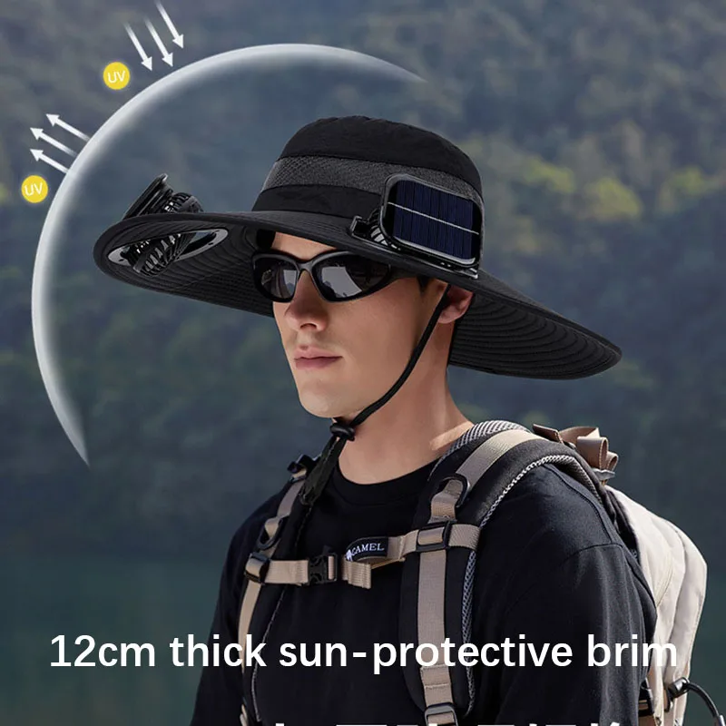 

Летняя кепка для рыбалки, походов и кемпинга на открытом воздухе с солнцезащитным козырьком и вентилятором, портативная кепка с солнечной зарядкой и вентилятором, удобный козырек.