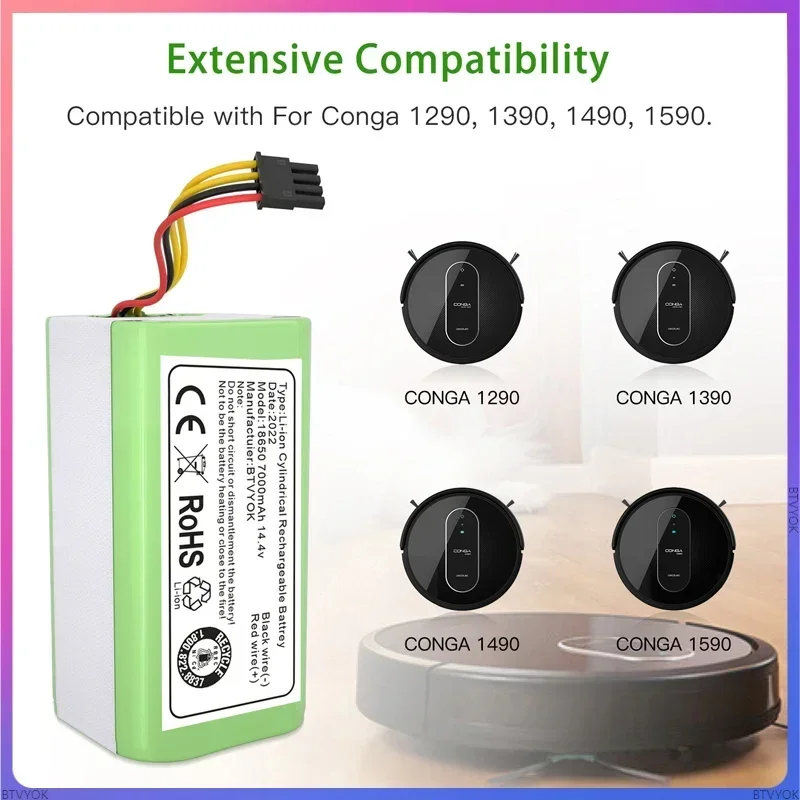 14.4V battery for sweeping robot, applicable series: Conga 1290, 1390, 1490, 1590 Genio Profi 260 Deluxe 370 Proscenic 830p 790t