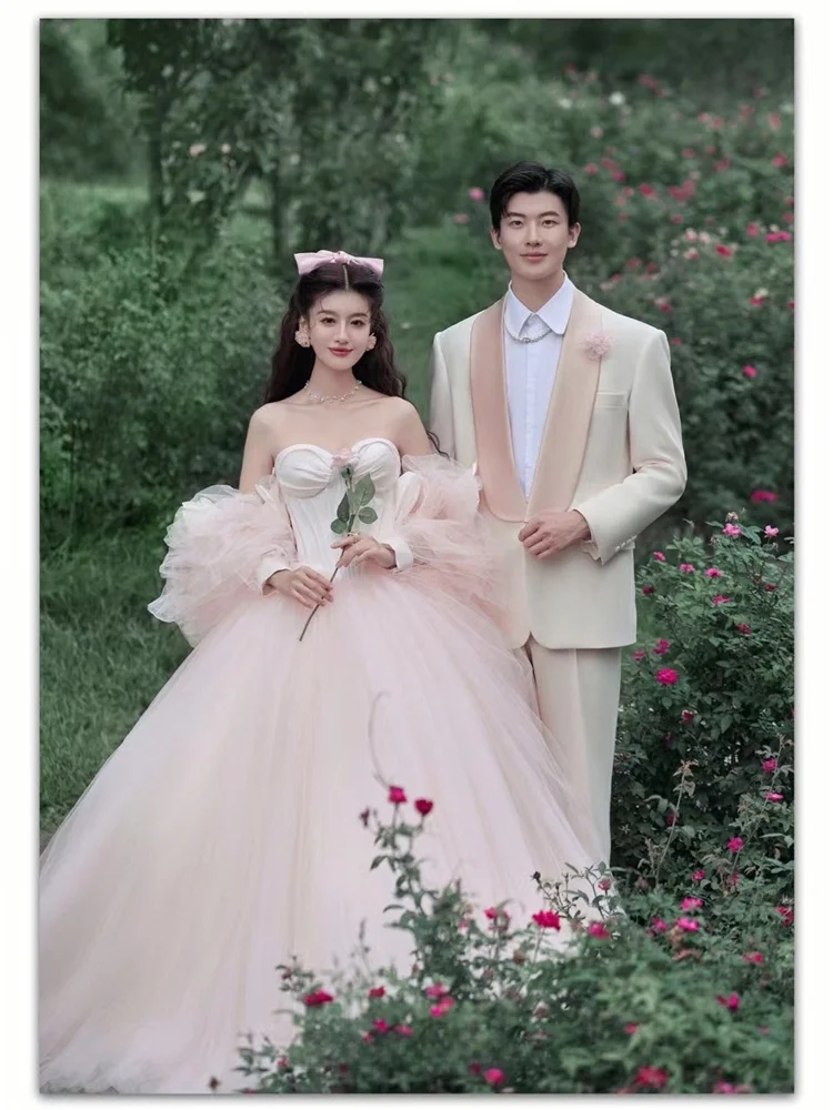 

Sweet Princ Escape Forest System Pink Wedding Dr Photoaphy Studio Travel Photoaphy Bridal Gown with Sa