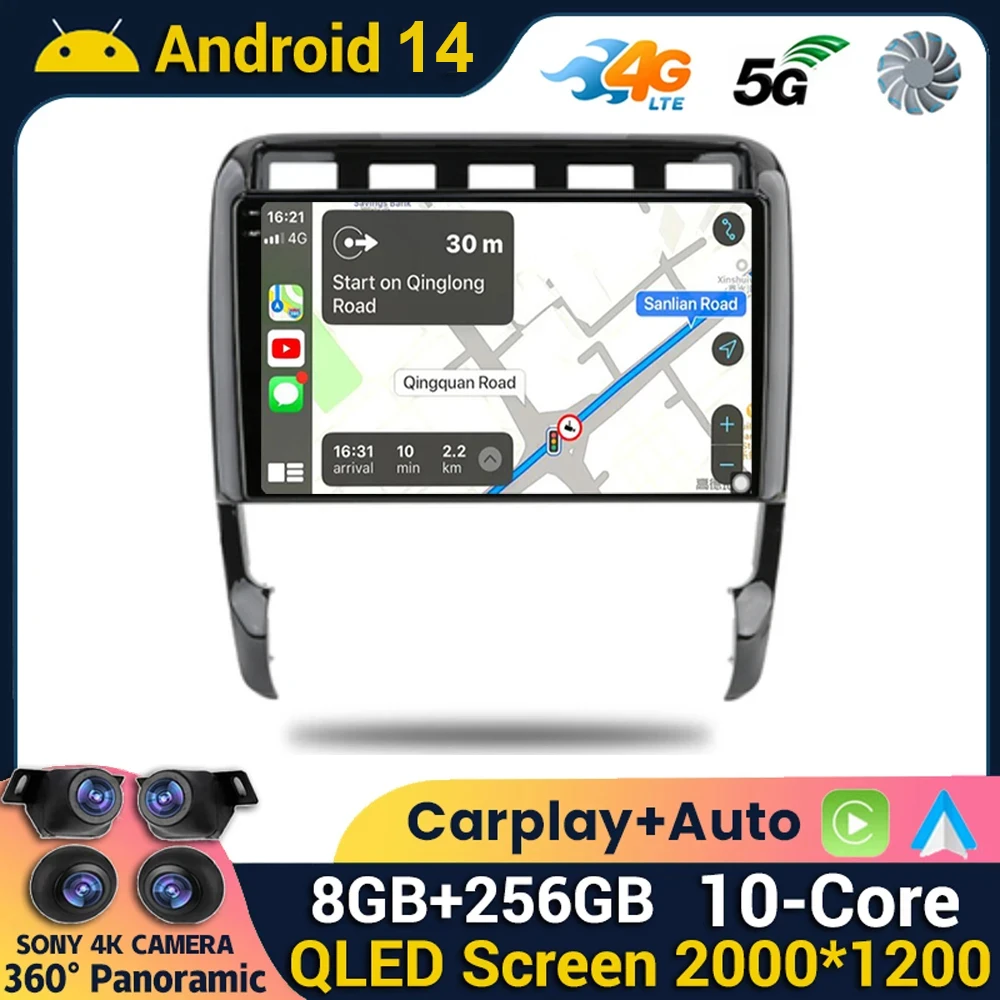 Android 14 Carplay Auto For Porsche Cayenne I 1 9PA 2002 - 2012 Car Radio Multimedia Video Player Navigation GPS 360 Camera DSP