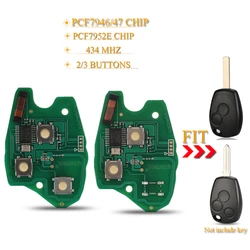 jingyuqin 2/3 Buttons Remote Car Key Circuit Board Fob 434Mhz 4A Pcf7952e/7946/7947 Chip For Renault Clio Scenic Kangoo Megane