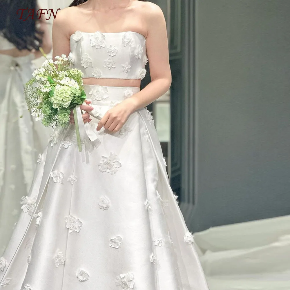 TAFN Two Piece Wedding Dresses Photo Shoot Strapless A-line Floral Appliques Bridal Gown 2024 웨딩드레스