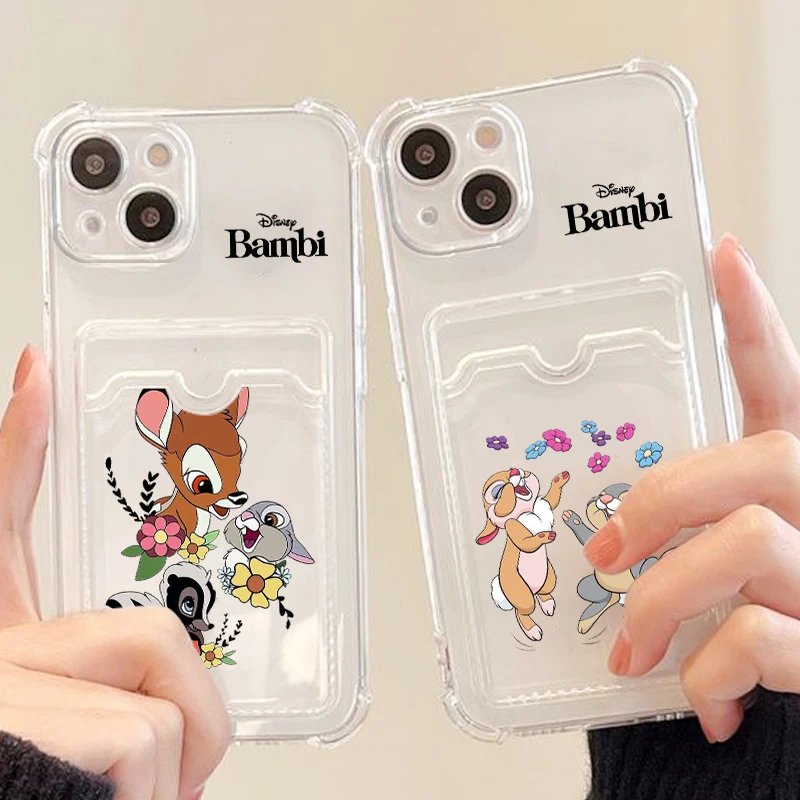 Bambi Disney Art Cute For iPhone 15 14 13 12 11 XS XR X 8 7 Pro Max Plus Mini Photo Card Bag Transparent Back Phone Case