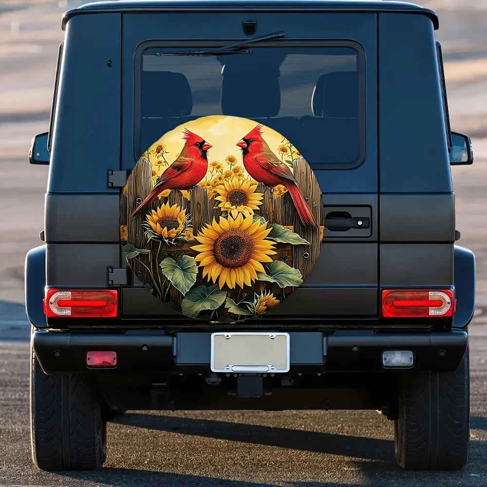 1pc Universal Cardinal And Sunflower Spare Tire Cover, Durable Fabric, Fits Most Cars, SUVs, And Trucks, Road Trip Essentials, W
