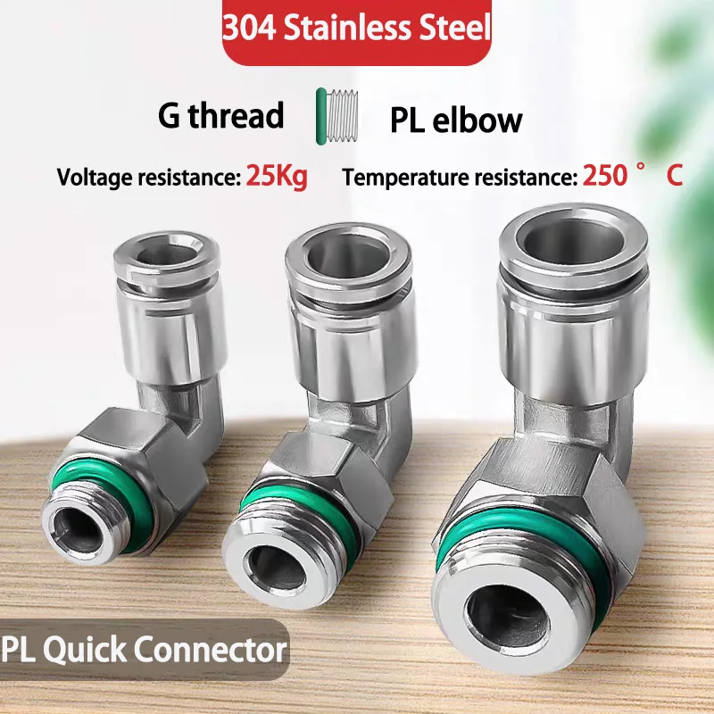 

1pcs PL-G Thread 304 Stainless Steel Joint Pneumatic Quick Fitting Elbow Male Thread 1/8" 1/4" 3/8" 1/2" Trachea Quick Coupling