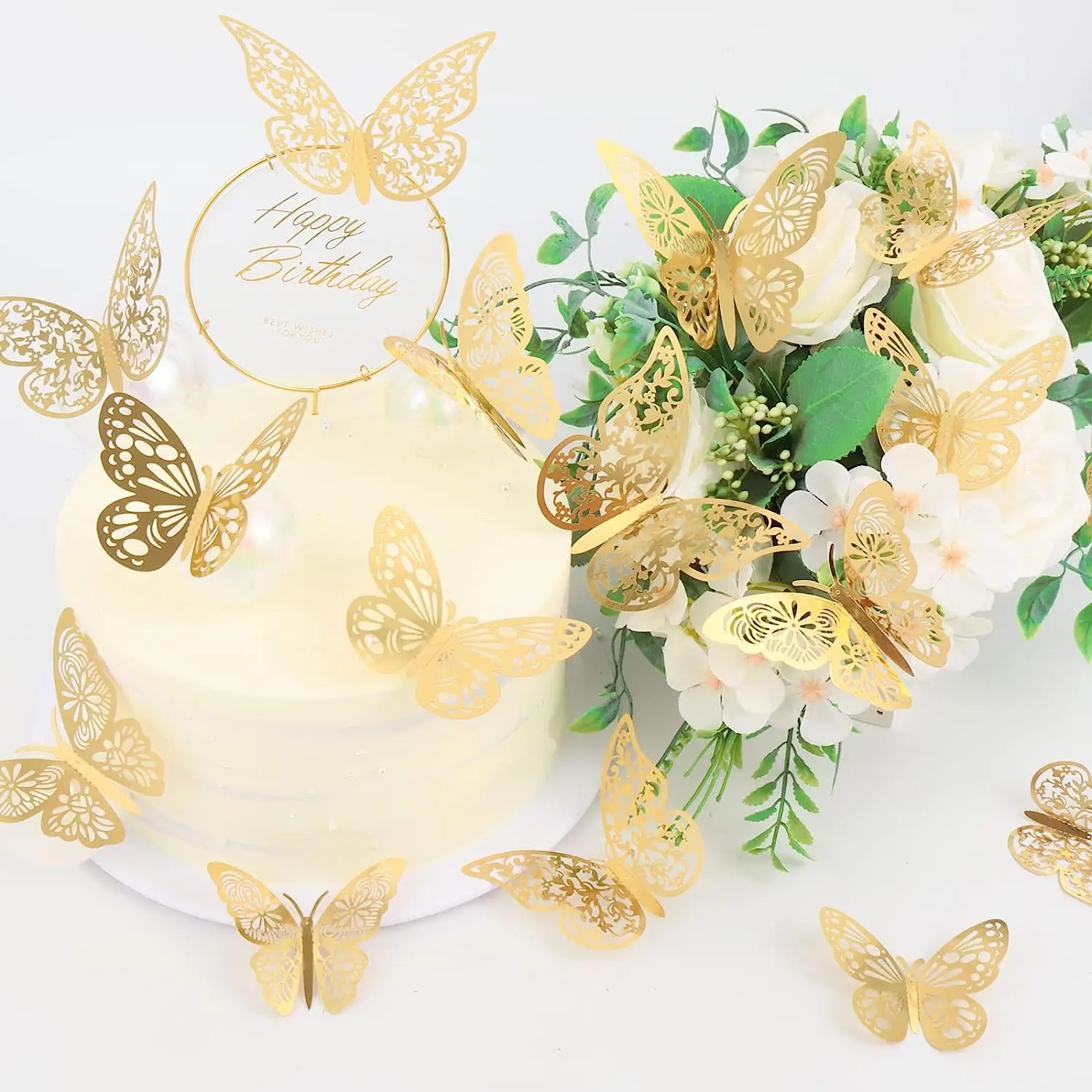 3D Hollow Butterfly Adesivos de Parede, Ouro, Rosa, Ouro, Prata, Borboletas Adesivos para Casamento, Aniversário, Home Room Decorações, 12Pcs