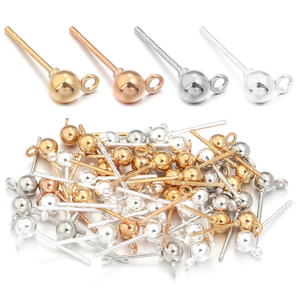 10 stücke 4mm Metall Ohrring Pins Eisen Runde Ball Stud Stopper Pins Mit Schleife Für DIY Handgemachten Schmuck Machen ohrringe Zubehör