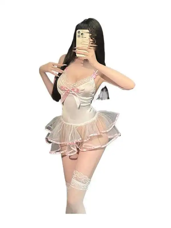 Hot Bunny Pure Desire Stil Sheer Mesh Süße Bowknot Sexy Outfit Uniform Strap Sexy Kleid Elegante Hot Sexy Koreanische Frauen 974C