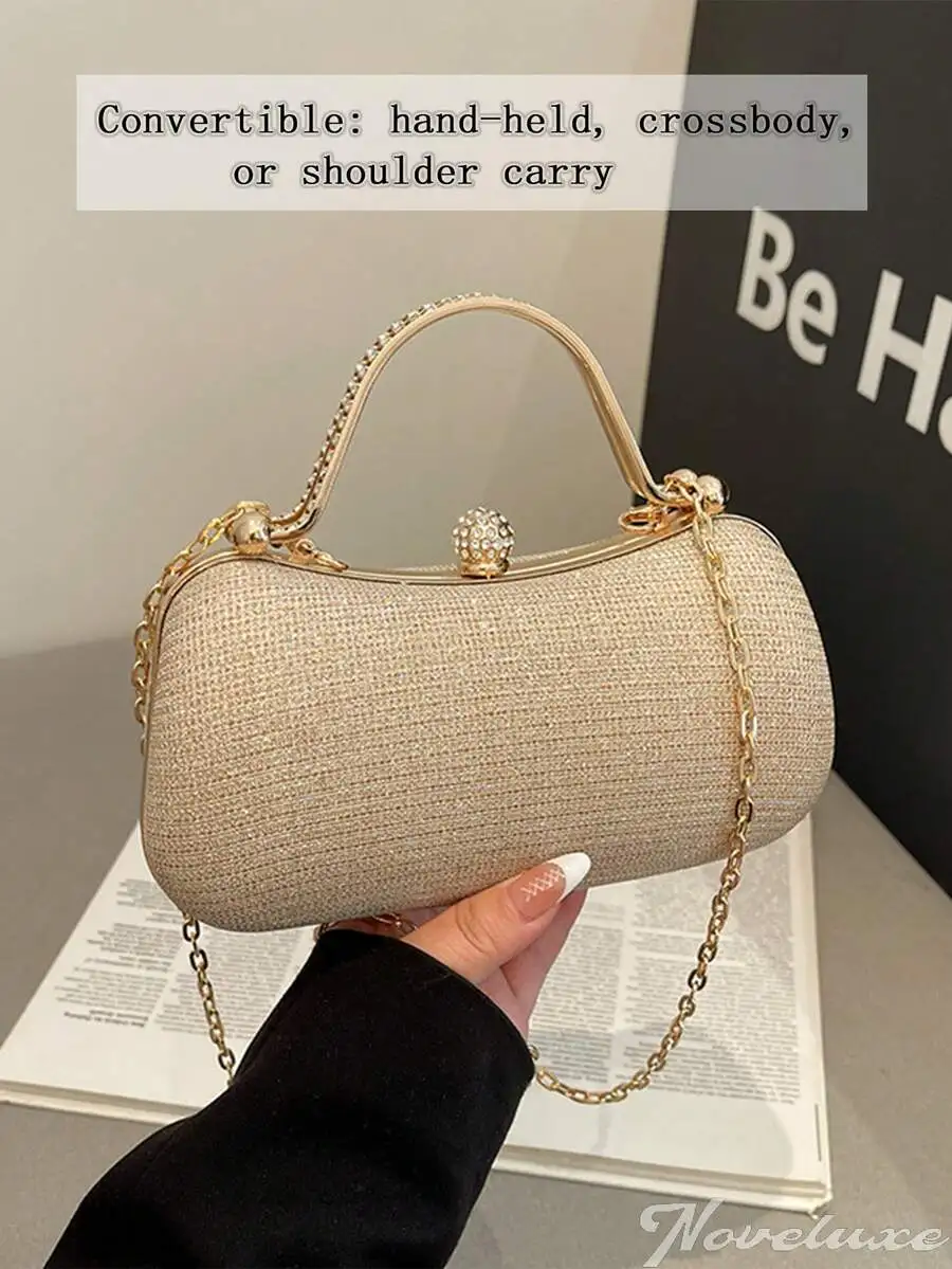 

Glitter Rhinestone Box Bag With Chain Strap For Evening Party Wedding