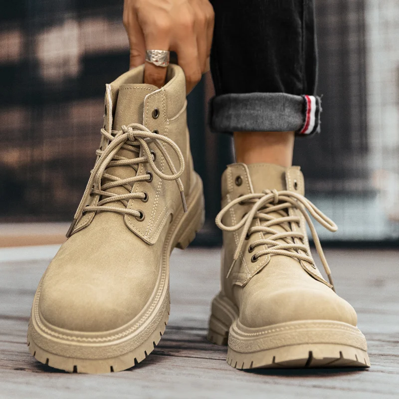 

2025 г. Мужские большие желтые ботинки для улицы, водоотталкивающее покрытие, средние - верхние рабочие ботинки в британском стиле в стиле ретро, зимние зимние хлопковые ботинки Fas