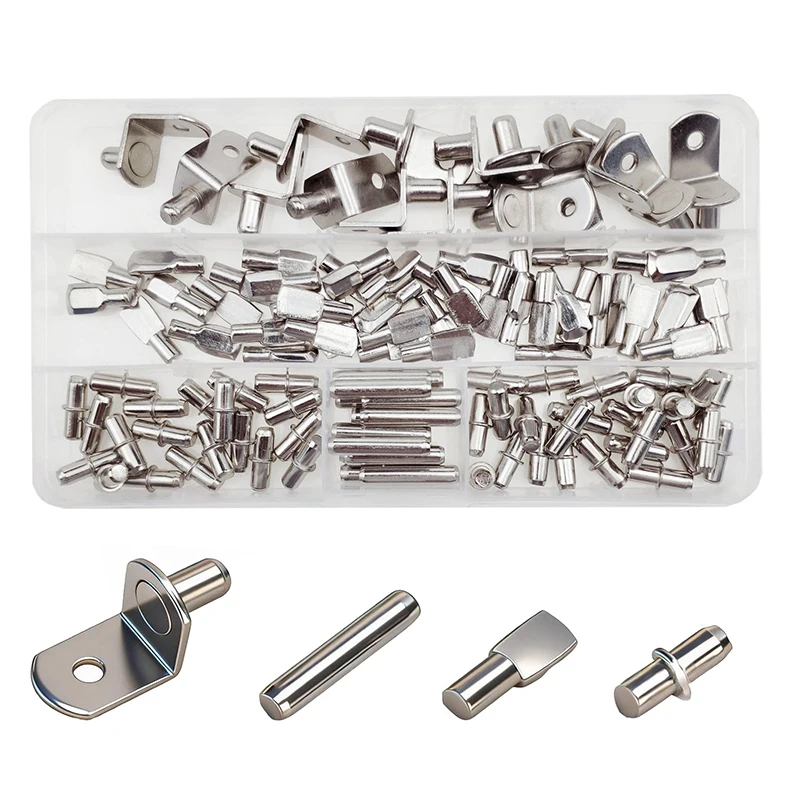 Picture 7: 120PCS Shelf Pins Kit,4 Styles Nickel Plated Shelf Support Pegs,Bookshelf Pegs Cabinet Shelf Bracket Pegs Shelf Pins Holder