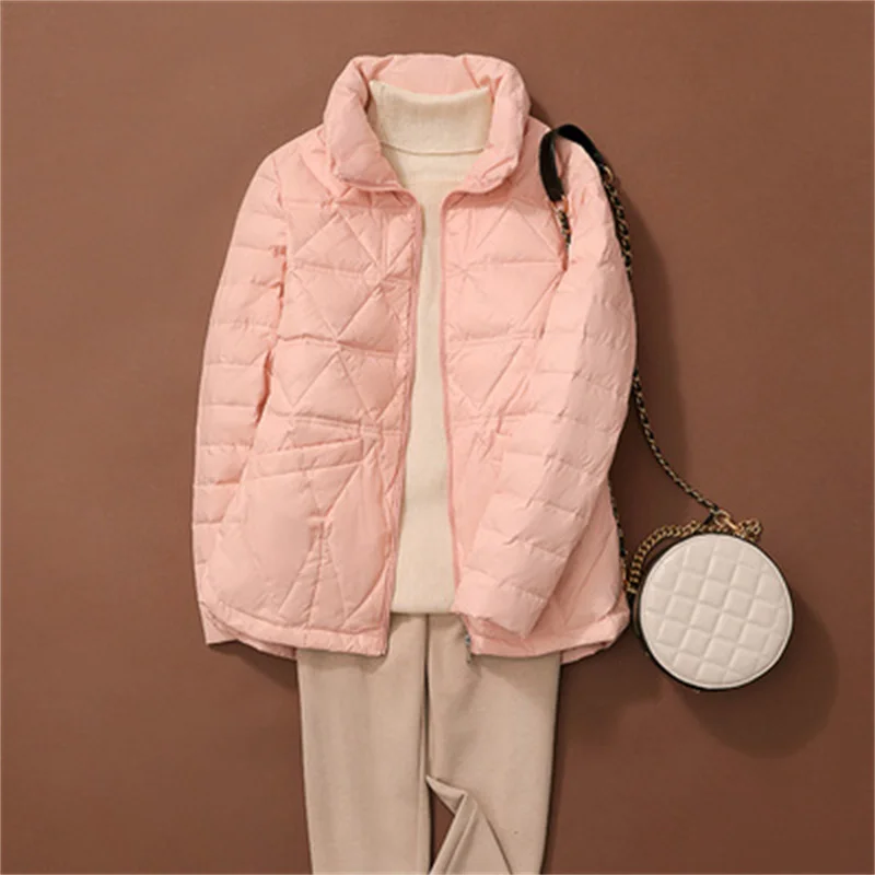 Women Stand Collar Oversize Down Coat 2023 Autumn Winter Warm Light White Duck Down Jacket Female Quilted Short Puffer Parkas