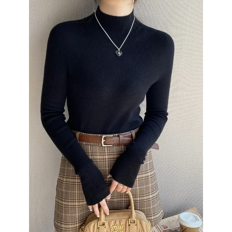 

Elegant New Women's Semi-turtleneck Knitwear Long-sleeved Sweater Autumn and Winter Casual Inner Bottoming Shirt