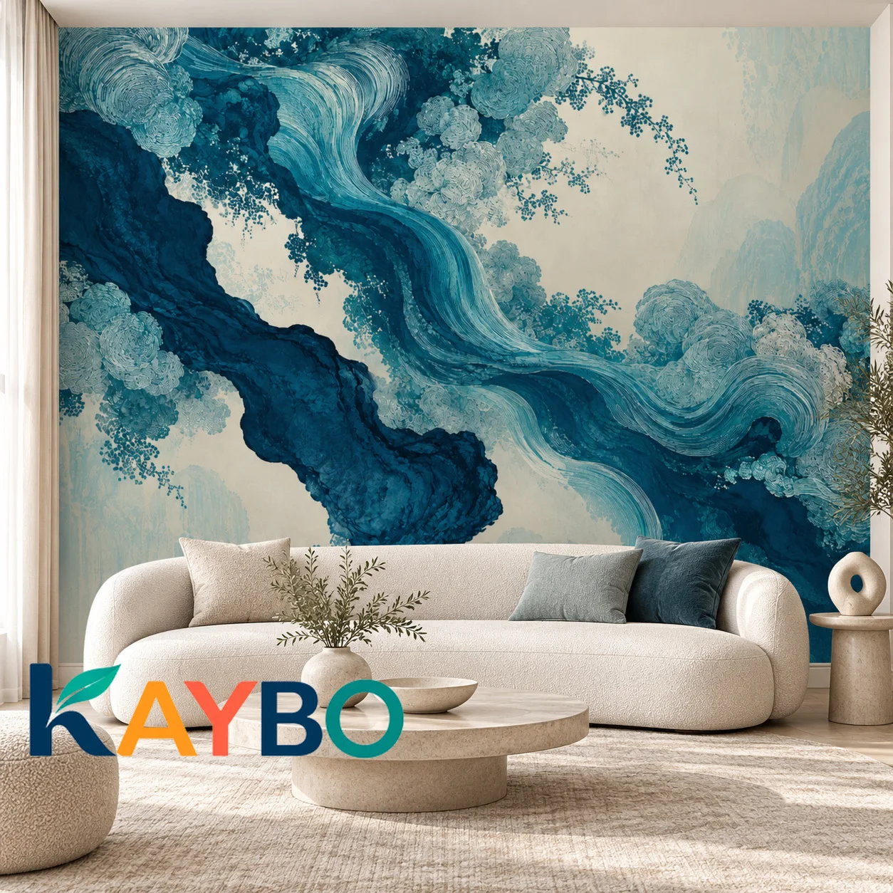 Blue Abstract Wall Mural Modern Teal Ink Art Wallpaper Flowing Wave Living Room Bedroom Feature Wall Decor Non Self Adhesive Art