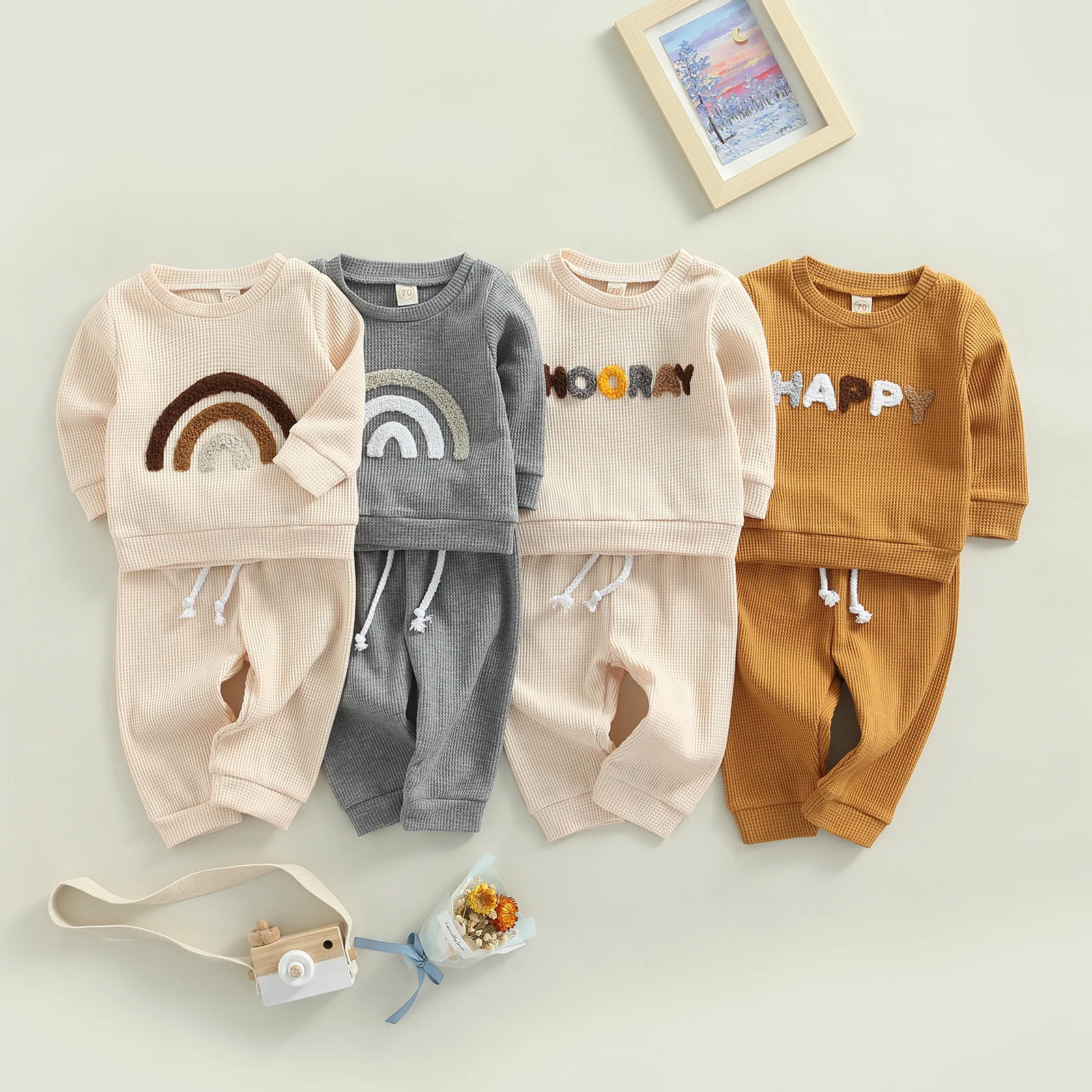 0-24M Baby Boy Girl Clothes Set Newborn Infant Autumn Spring Outfits Rainbow Tops Pants Casual Clothing