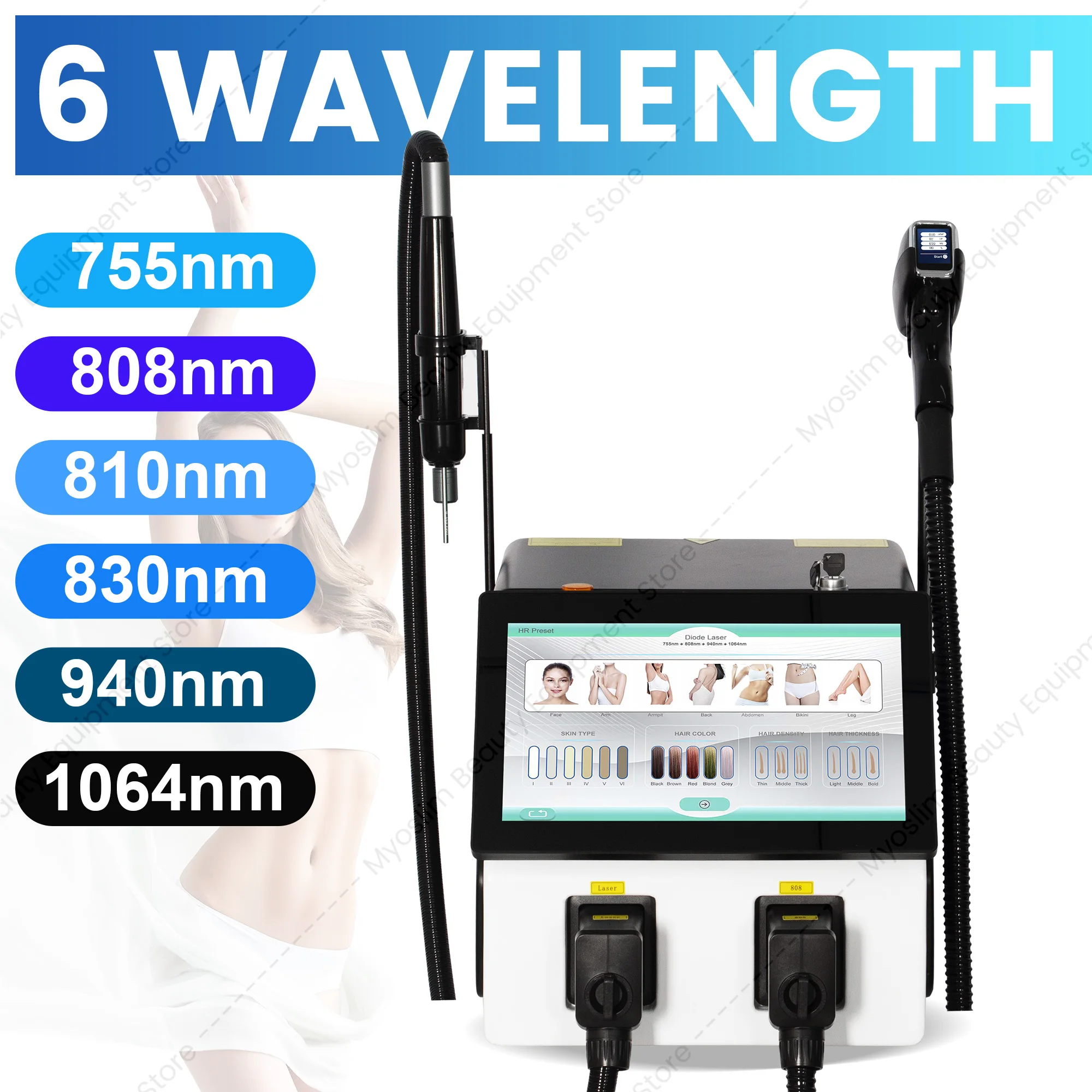 Professional 808nm Diode Device 2 in 1 Beauty Equipment Permanent Hair Reduction Pico Tattoo Elimination Lase Instrument
