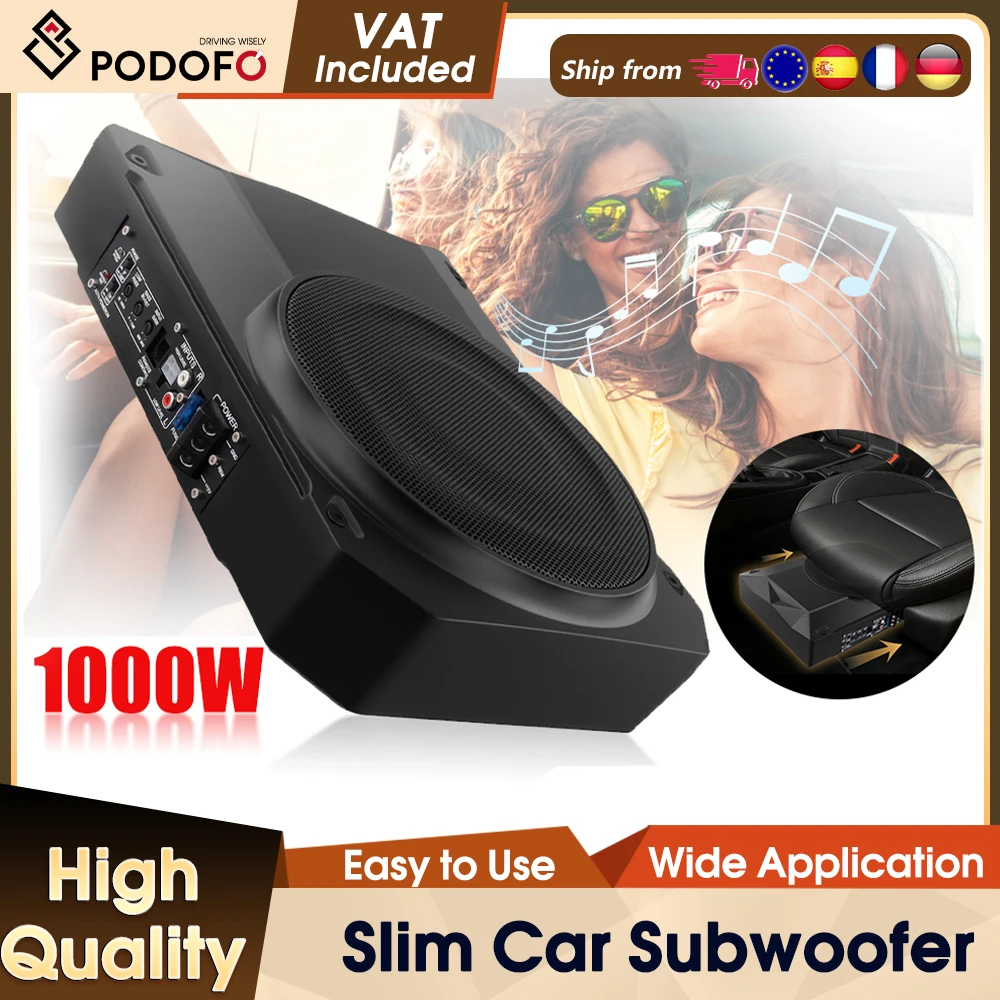 Podofo 10'' 1000W Auto-Subwoofer Audio Hochleistungslautsprecher 90dB Unter-Sitz SLIM Woofer Mit Kabel Betriebener Subwoofer-Gehäuse