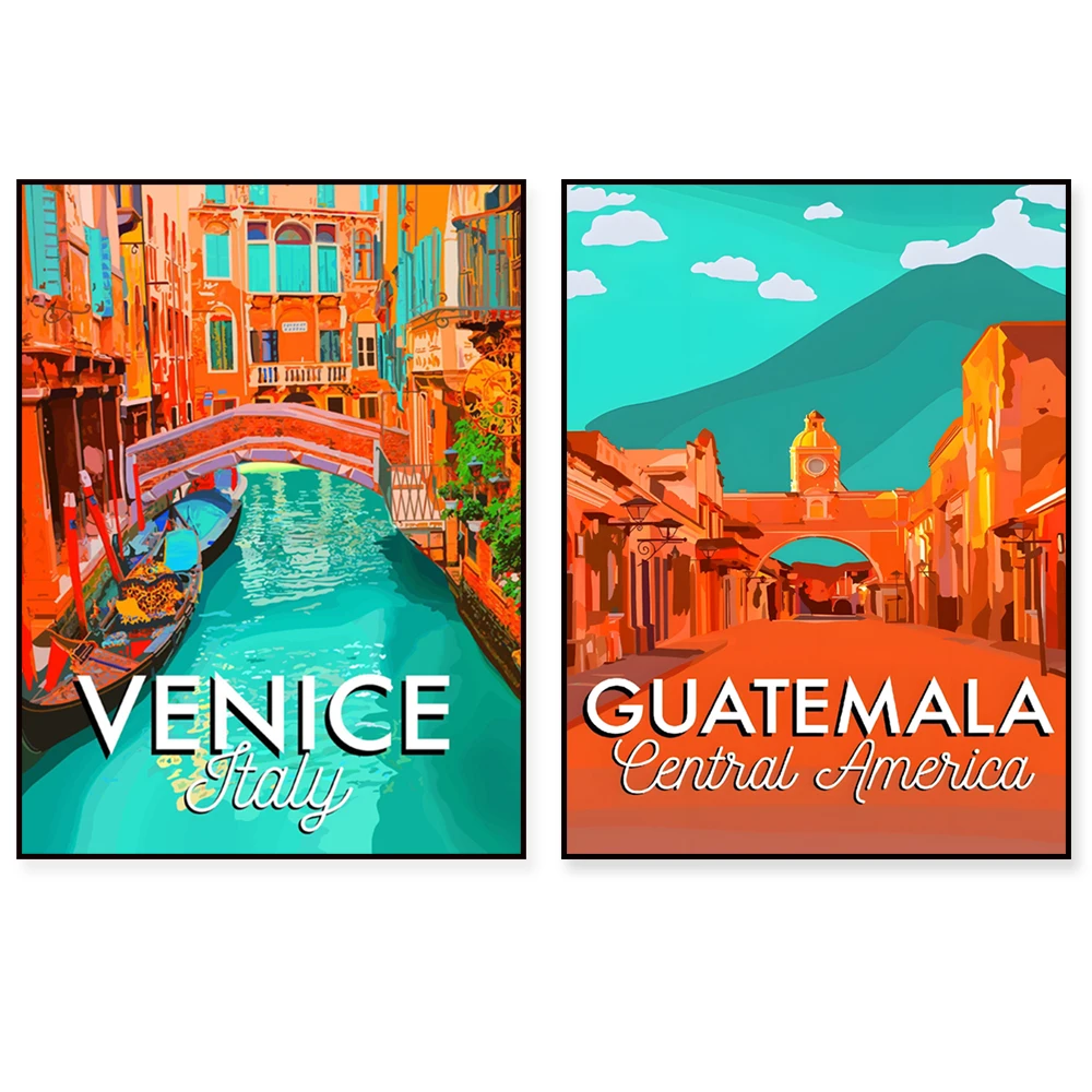 Portugal, Italy, Sicily, Venice, Sardinia, Thailand, Guatemala, Bolivia, Boston, Massachusetts, Portsmouth, UK travel poster