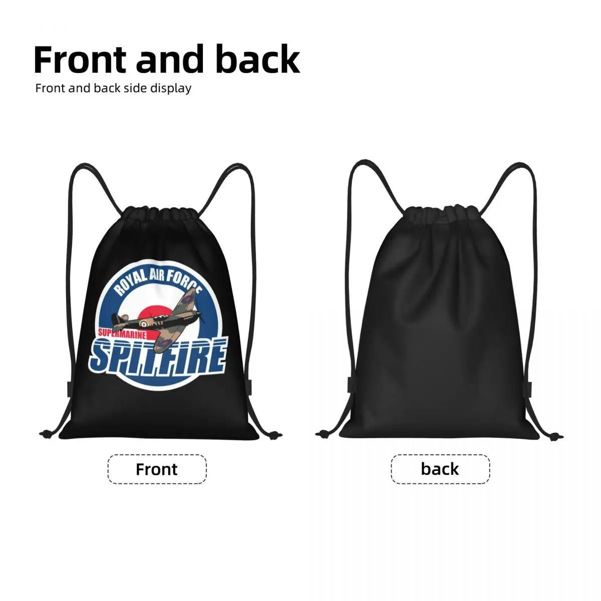 RAF Spitfire Patch Royal Air Force Drawstring Backpack Sports Gym Bag Supermarine Airplane WW2 War Plane Pilot Aircraft Sackpack