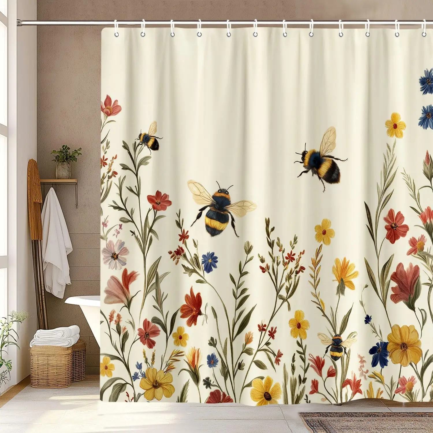 Sunflower Garden Shower Curtain Colorful Floral Field Bathroom Decor Vibrant Nature Bath Curtain for Home Decoration