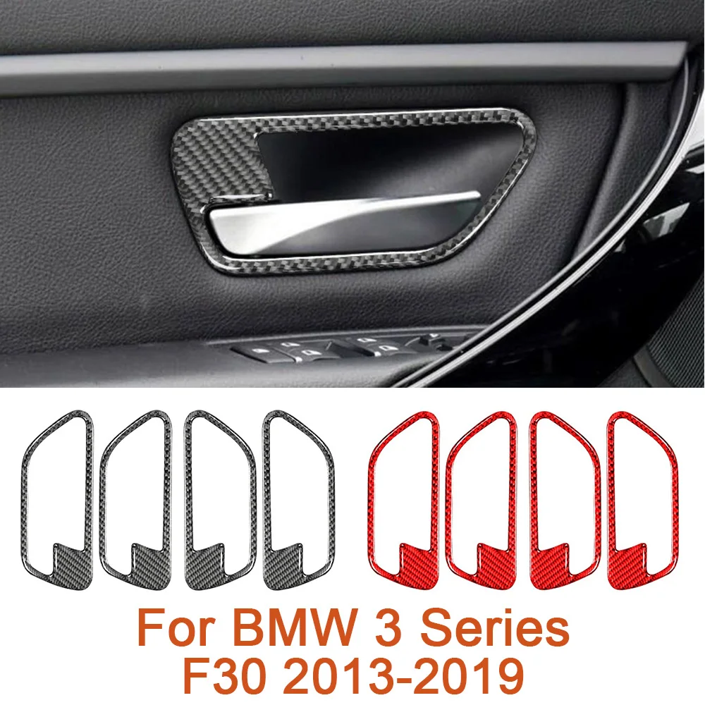 For BMW 3 Series F30 2013-2019 Carbon Fiber Car Door Handle Panel Frame Decorative Strip Stickers Auto Inter Accessoriess