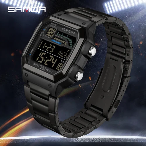 Imagen 2 del producto SANDA 6196 Reloj electrónico de lujo para hombre con calendario de Esfera luminosa multifuncional Reloj digital resistente al agua para hombre