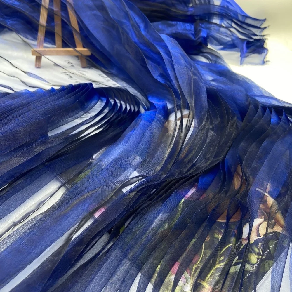 150cm X 1 Yard Organza Pleated Fabric Hardnet Texture Colorful Two-color DIY Clothing Fabric Gradient Color Pleated Decoration