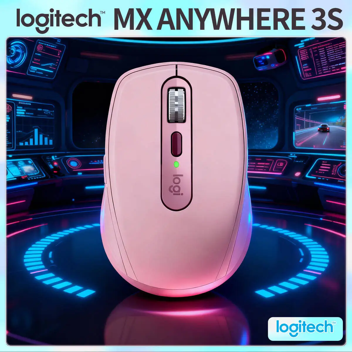 

Logitech MX Anywhere 3S Ergonomic Wireless Mouse 7 Custom Buttons Rechargeable for Office Gaming