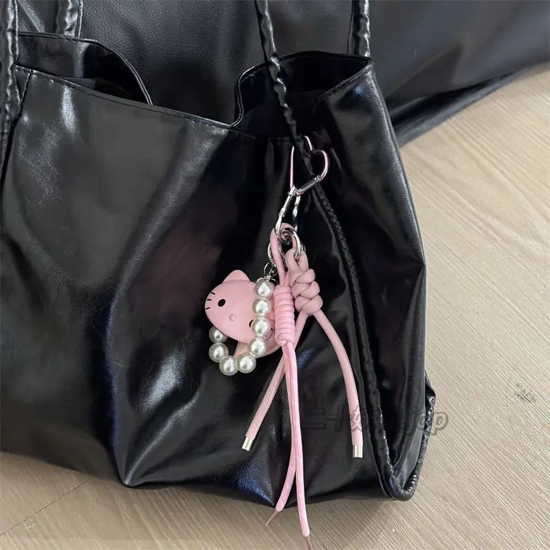 Hallo Kitty hausgemachte Schlüsselanhänger Leder Mädchen Anhänger Tasche geflochtenes Seil Lanyard Schlüsselanhänger Anhänger Zubehör Geschenk für Rucksack Taschen