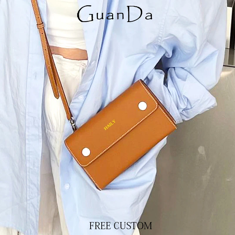 Bandolera de cuero genuino de lujo con iniciales personalizadas para mujer, bolso cruzado de gran capacidad, bolsos para teléfono de marca, bolso de mano, billetera para mujer