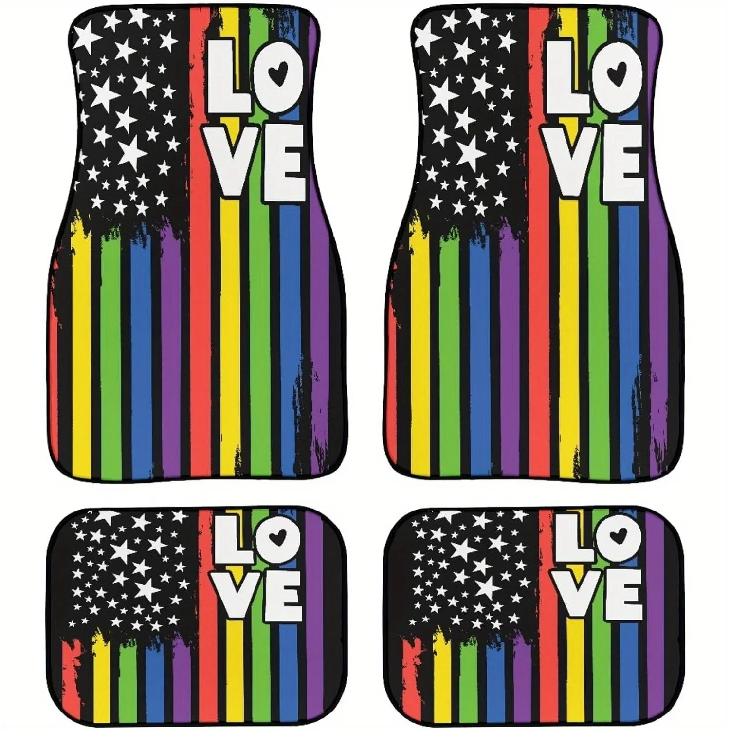 Colorful Car Mat Rainbow Pride Flag Car Floor Mat 4pcs Full Set LGBT Flag Auto Accessory Anti Slip Vehicle Front Rear Floor Mats