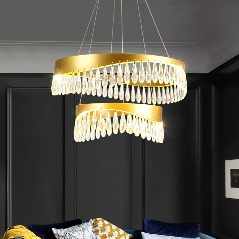 

Modern Art Deco Crystal Stainless Steel Designer LED Chandelier Lighting Lustre Interior Suspension Luminaire Lampen for Foyer