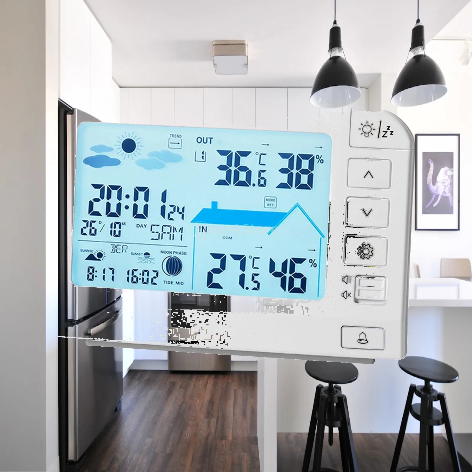 Home Office Weather Station Digital Clock with Temperature Humidity Monitor Compact Backlight Display for Desk Bedroom