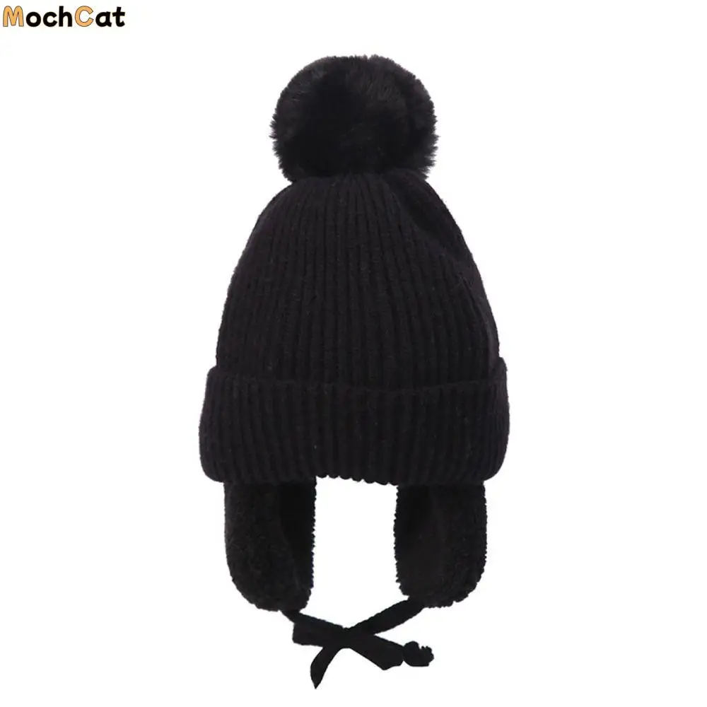 

Шапка с мячом для защиты лица, модный дизайн, защита для ушей, детская шапка-бомбер, шапка с ушками, корейская шапка, детская вязаная шапка