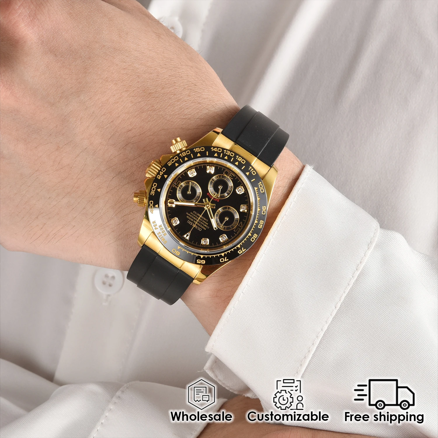 ساعة رجالية 39.5 مللي متر VK63 ساعة فاخرة الماس الهاتفي الياقوت كريستال كرونوغراف مقاوم للماء للتخصيص بالجملة ساعة كوارتز