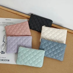 Women Small Coin Purse PU Leather Zipper Wallets Pouch Plaid Print Change Purses Business Card Holder Ladies Mini Coin Bag