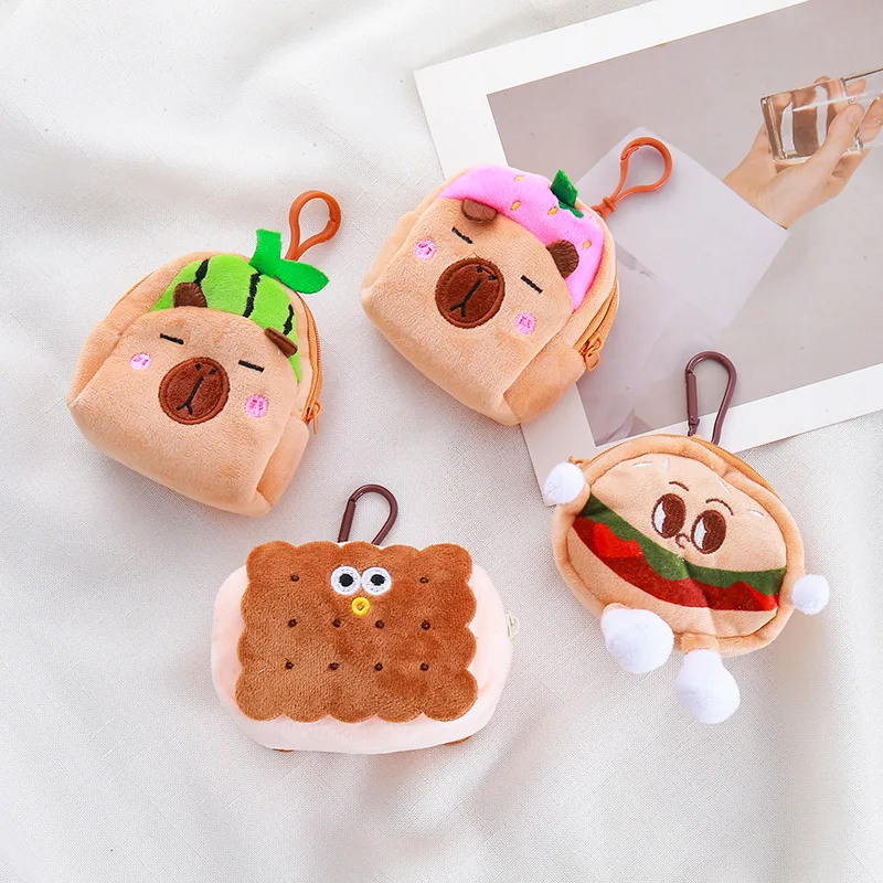 Kreative Cartoon Toast Brot Burger Geldbörse Kawaii Zipper Brieftasche Plüsch Obst Capybara Hamburger Münze Lagerung Tasche Für Kinder