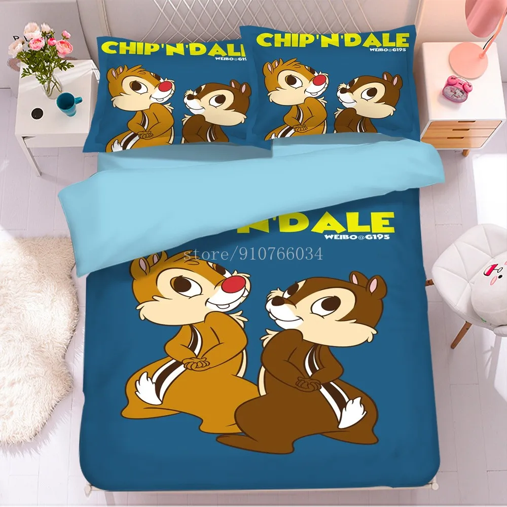 Disney Chip&Dale Chipmunk Bedding Sets Cartoon Duvet Cover Set Pillowcase Bedclothes Girls Boys Kids Birthday Gifts Decor Home