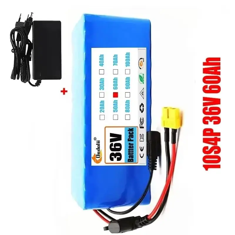 

36V 10s4p 100Ah 20000W XT60 large capacity 18650 lithium battery pack with BMS Plug 18650battery