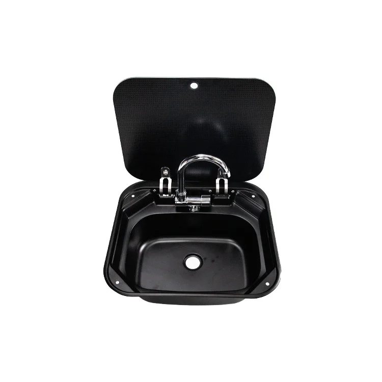 

Hot Sale Cheap Price Stainless Steel Single Bowl RV Vessel Sink With Glass Cover Matte Black Finish Modern Design Small Size