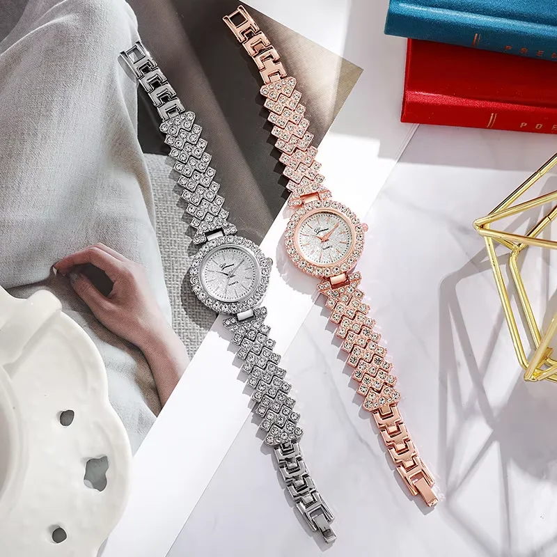 RUIXINE Luxury Women Rose Gold Watch, Fashion Ladies Quartz Crystal Wristwatch, Elegant Diamond-studded Bracelet Watch for Women