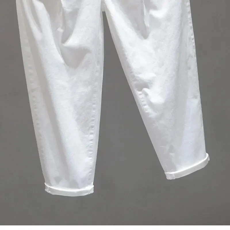 الربيع والصيف الإناث مرونة الخصر فضفاضة المناسب عارضة أبي السراويل النساء جديد بلون رقيقة نمط اقتصاص هارلان السراويل