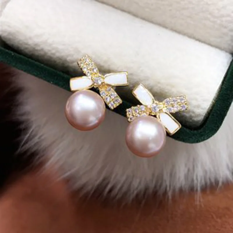 Freshwater Earrings 7-8mm Simple Fresh Pearl Jewelry Gift for Friends and Besties New Style