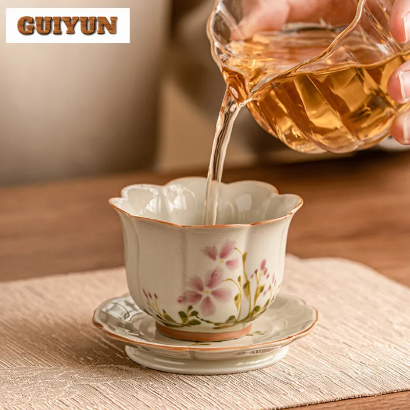 55ml Hand Drawn Daisy Petal Cup Ladies' Master Cup Set Heat-resistant Mat Cup Saucer Kit Meditation Cup Personal Mugs Drinking