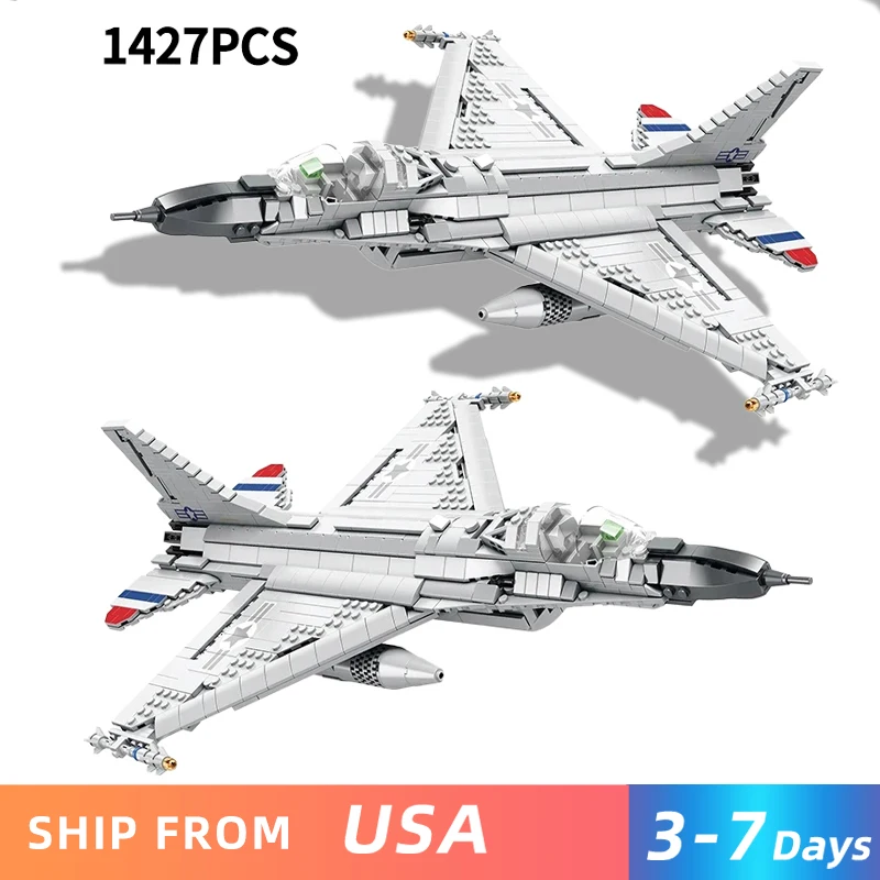 1427PCS Fighting Falcon F-16 Fighter Building Block USA Military Plane Model Bricks Desktop Decoration Toys Kids Holiday Gifts